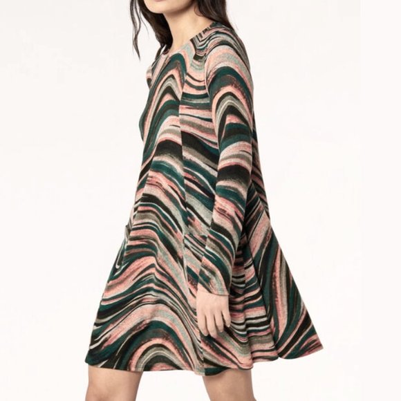 Whimsygoth Mock Neck Jersey Knit Swing Abstract Floral Mini Dress - Picture 2 of 15